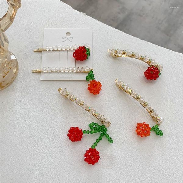 Accessori per capelli 5 stili Copricapo per bambini Ragazze Fashion Crystal Hairpin Beaded Strawberry Sweet Girl Fringe Clip Copricapo natalizio