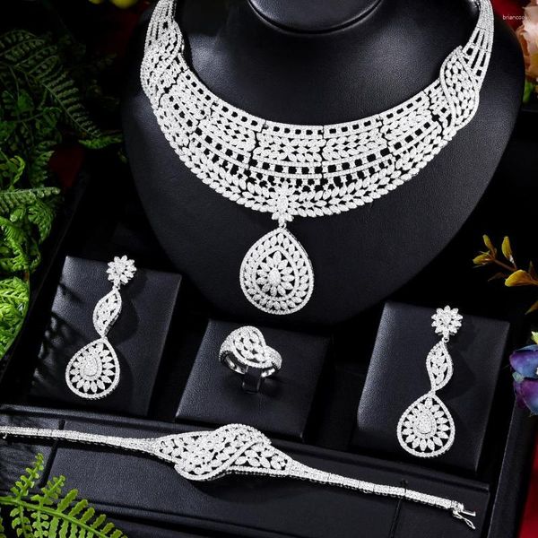 Colar Conjunto de Brincos Missvikki Turquesa Luxo Africano Para Mulheres Festa de Casamento Zircão Cristal Dubai Jóias de Noiva Gif