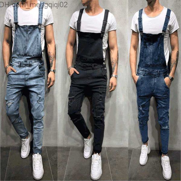 Herren Jeans Mode Herren Zerrissene Jeans Strampler Lässig mit Gürtel Overalls Loch Denim Latzhose Bike Jean Z230707