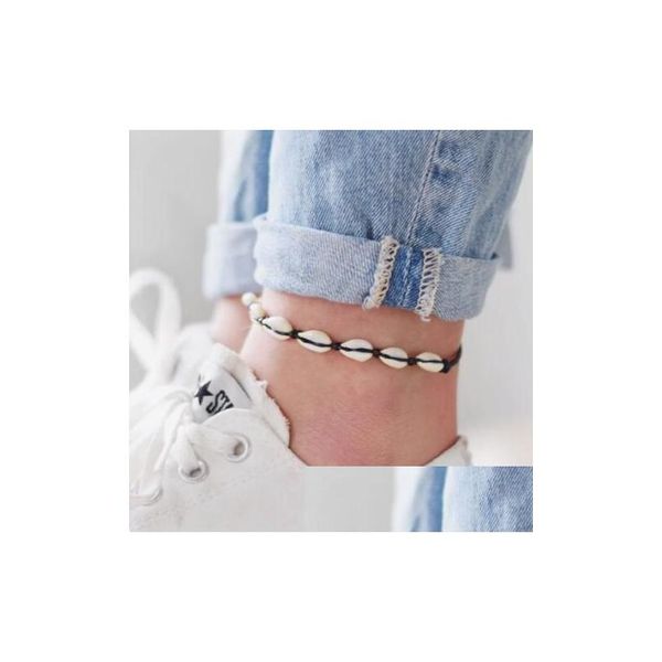 Fußkettchen Bohemian Sea Shell Fußkettchen Für Frauen Mädchen Schwarz Handgemachte Schnur Seil Ketten Sommer Strand Knöchel Armband Am Bein Männer Boho Jewe Dhdgo