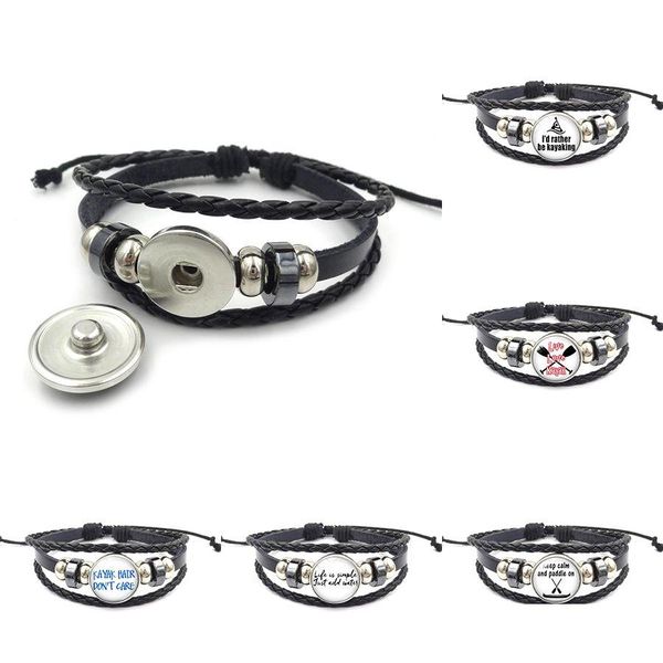 Charm Armbänder Id Rather Be Kayaking Für Frauen Männer Wasser Slalom Kanu Sport 18mm Ingwer Druckknopf Leder Wrap Armreif Mode Dr Dh9Oi