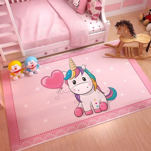 Tappeto Pink Unicorn Series Cartoon Modello di stampa 3D Camera dei bambini Tappetino strisciante Accessori per la decorazione della ragazza 230704