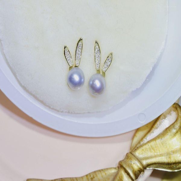 Orecchini a bottone Trendy Cute 7-8mm Akoya Silver Blue Pearls Fine Round Pearl 925 Sterling per gioielli da donna