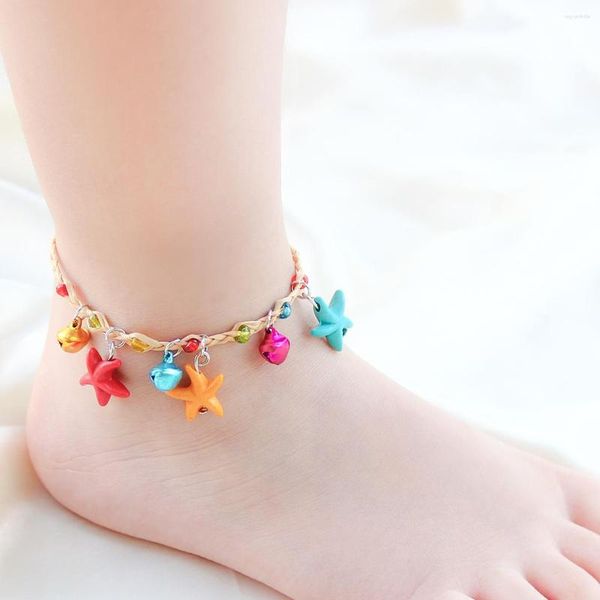 Charm Bracelets Fashion Feito à Mão Corda Estrela do Mar Sino Pingente Pulseira Contas Coloridas Tornozeleira Ajustável Boho Jóias Presente