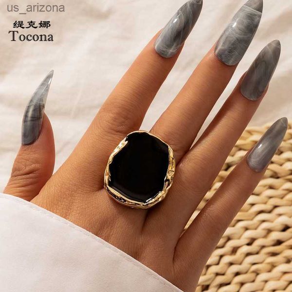 Tocona Bohemian Black Stone Joint Ring for Women Men Charms Goteping Oil Ring Joint Big Gothic Jóias Acessórios 16916 L230620