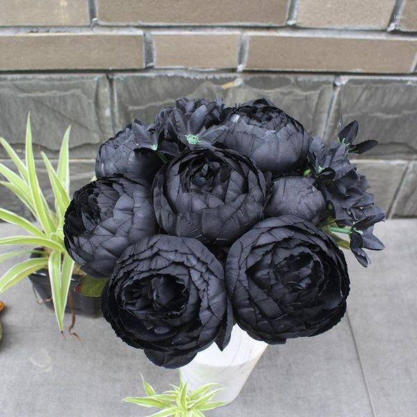 Fiori decorativi Artificiali 12 peonie Matrimonio finto Pografia Decorazione Simulazione Rose Black Halloween Bouquet Decorazioni per feste