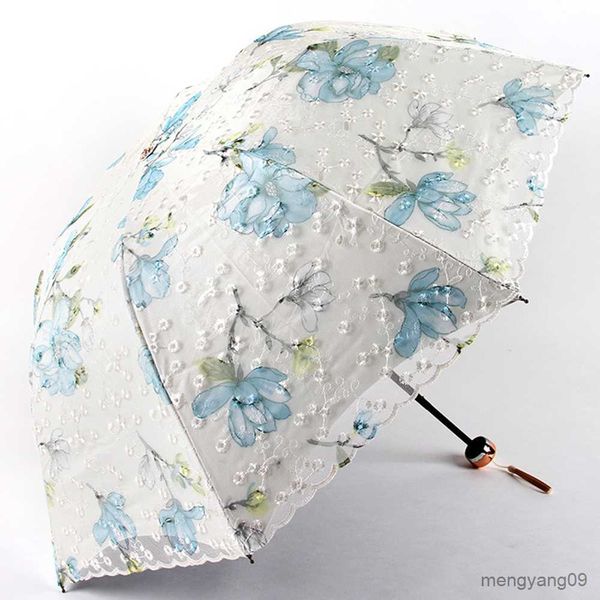 Guarda-chuva de dupla camada de renda guarda-chuva elegante senhora guarda-sol de borracha preta dobrável princesa doce renda para presentes de casamento R230705