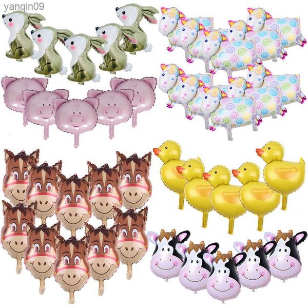 10 Pçs Barn Farm Balões Aniversário Vaca Porca Festa Cabeça de Animal Safári Balão Foil Balões Infláveis Presente Decorações para Chá de Bebê L230626