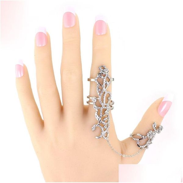 Cluster Rings Gothic Punk Rock Rhinestone Cross Knuckle Joint Armor Long Fl Adjustable Finger Gift For Women Girl Fashion Jewelry Dr Dhsjh