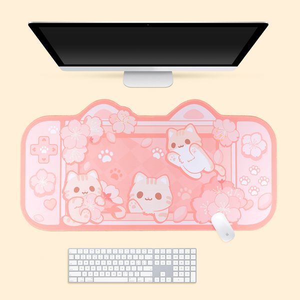 Outros Home Garden Large Kawaii Gaming Mouse Pad Cute Pastel Pink Sakura Cat XXL Big Desk Mat Antislip Laptop Accessories 230705