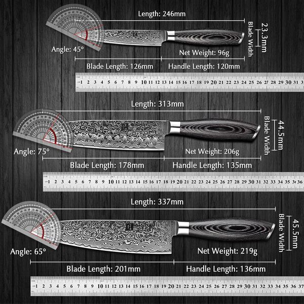 Facas xinzuo 1pcs/5pcs Facas de cozinha Conjunto de cozinha 67layer VG10 Damasco Chef Cleaver Cleaver Santoku Utilitário Paring Faca PAKKAWOOD Handle