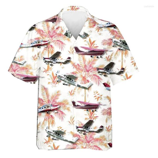 Camicie casual da uomo Plane Battle Graphic For Men Abbigliamento 3D Stampato Hawaiian Beach Manica corta Y2k Top Abiti vintage Camicetta con risvolto
