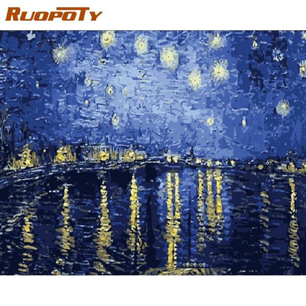 Pintura de DIY de Ruopoty 60x75cm de Cross-Stitch por números com quadro famosos imagens de pintura a óleo pintada à mão Pintura acrílica no presente de tela