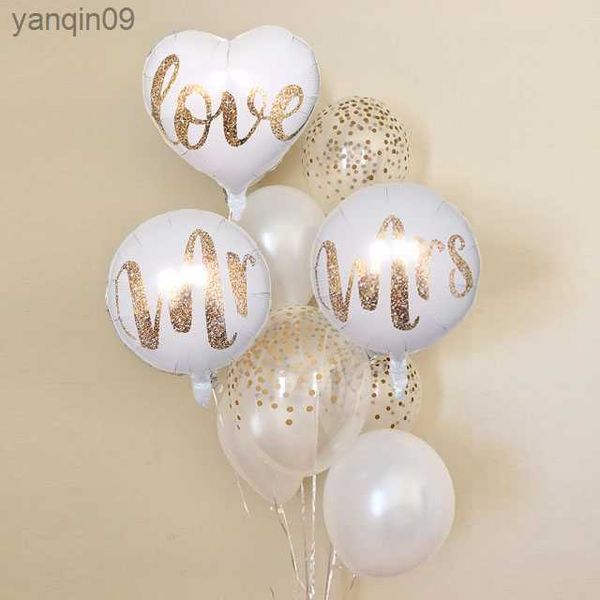18 Zoll runde Weißgold-Glitzerdruck-Mr. Mrs. LOVE-Folienballons für die zukünftige Hochzeit, Hochzeit, Valentinstag, Air Globos Supplies L230626