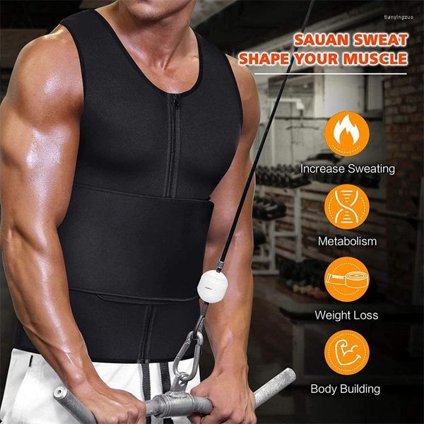 Modelador corporal masculino Sauna Colete com zíper Modelador de cintura de neoprene Modelador de abdômen para emagrecimento Espartilho Camisa de compressão fitness
