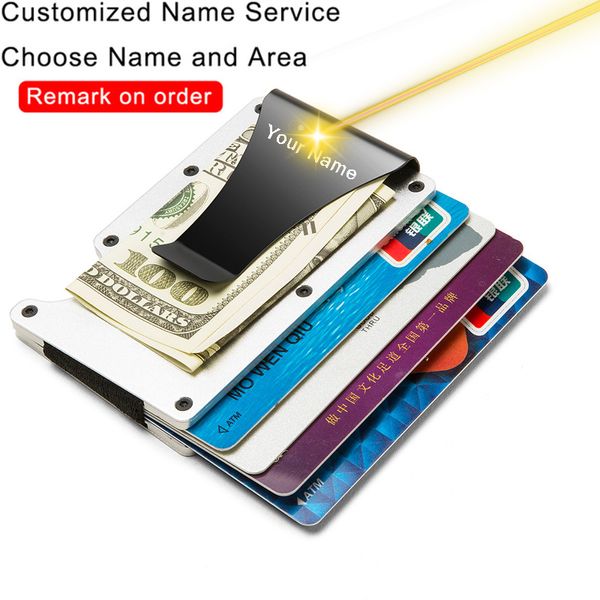 Kundenspezifischer Namens-Kredit-/Bankkartenhalter, antimagnetische Geldbörse, RFID-Kartenhalter, Aluminium-Kartenetui, RFID-blockierende Geldscheinklammern, Geldbörse
