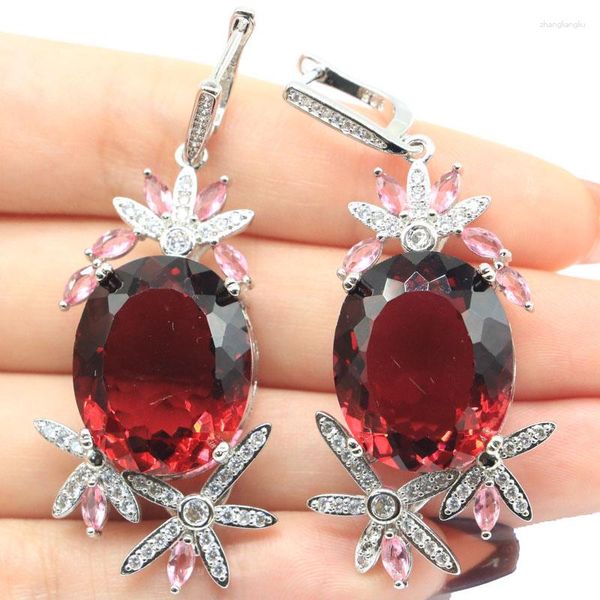 Серьги с болтами 61x25 мм Big Gemstone 22x18mm 22g Rhodolite Garnet London Blue Topaz Cz Женщины Знакомства Серебро