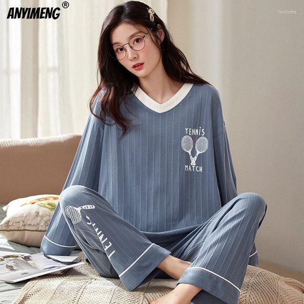 Женская одежда для сна пижамы свободный размер M-3XL Одежда Lady Soft Cotton Home Ношение костюма Осень Зимний теннисный принт для девочек