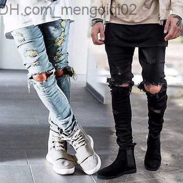 Herrenjeans Großhandel - Herren Ripped Skinny Straight Slim Elastic Denim Fit Biker Jeans Hosen Lange Hosen Stilvolle Straight Slim Fit Jeans Z230711