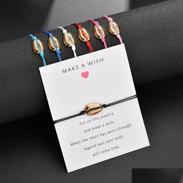 Charm Bracelets Gold Cowrie Shell Wrap Bracelet Com Make A Wish Gift Card Para Mulheres Delicada Corda Corrente Simples Bohemian Beach Jewel Dh30V