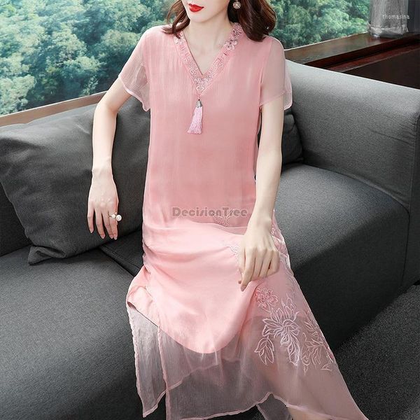 Roupa étnica 2023 primavera terno de duas peças vestido chinês saia média estilo oriental temperamento cheongsam gracioso qipao chiffon