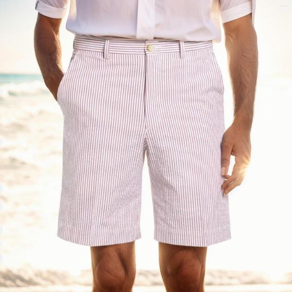 Shorts Masculino Moda de Verão Masculino Casual Fino Cor Sólida com Zíper Fivela Calça de Treino Curto Longo Masculino Lavanda