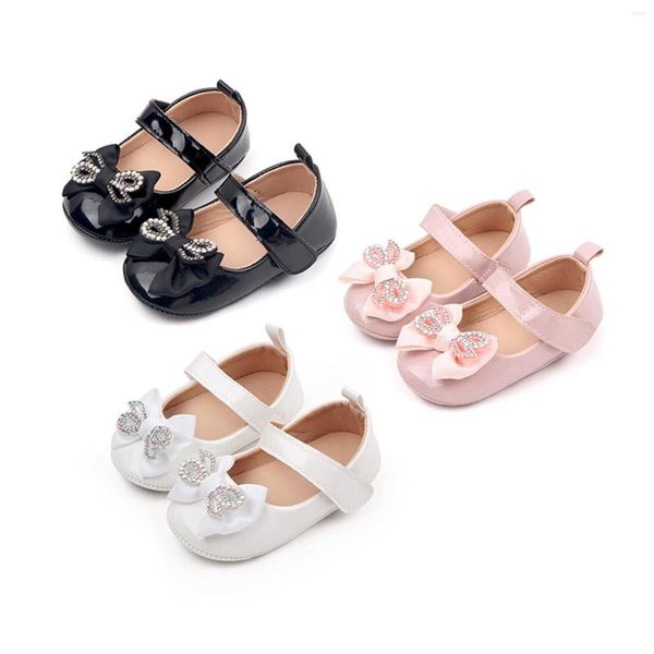 Primi camminatori Cute Baby Girls Princess Shoes Soft PU Leather Bow Strass antiscivolo Walker Infant Toddler per 3-11 mesi