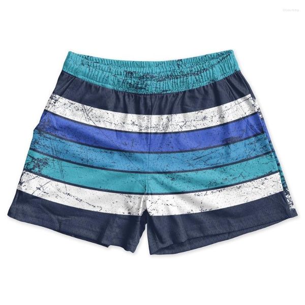 Shorts femininos de malha sunga azul gradiente linha grossa design verão surfe moda praia clássico moda confortável senhora