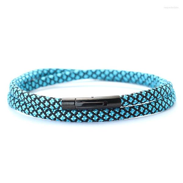 Braccialetti con ciondoli Boho Bracciale a doppio strato in corda per uomo Donna Nero Chiusura di sicurezza 4mm Cavo di cotone Bracciali intrecciati Gioielli di moda Regali