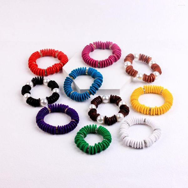 Charm Bracelets Moda Pérola Para Mulheres Joias Boho Feitos à Mão Coloridos com Contas de Madeira Elásticas Braçadeiras Braceletes