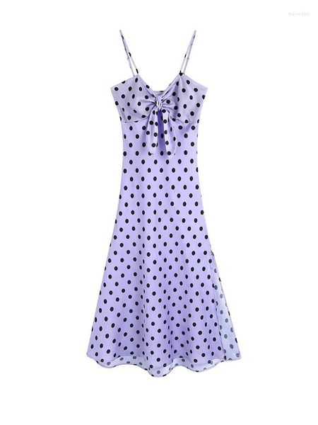 Abiti casual Kumsvag 2023 Abito estivo da donna con cinturino Vintage Dot Print Papillon senza spalline Abbigliamento da donna elegante per feste di strada