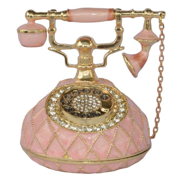 Objetos decorativos Estatuetas Telefone Rosa Bejeweled Colecionáveis Bijuterias Jóias Caixa Esmaltada Presentes de Aniversário de Natal 230705