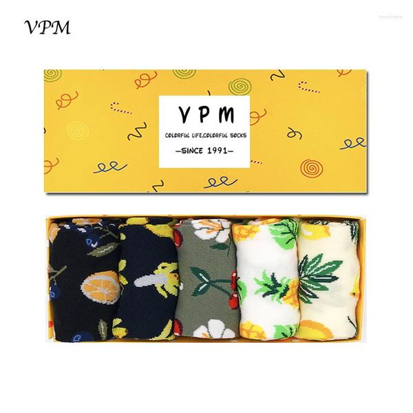 Kadın Socks VPM Kadınlar Elbise Komik Çiçek Meyvesi Sevimli Japon Yenilik Harajuku SOCK KIZ HEDİYE KUTUSU (5 Çift / Lot)