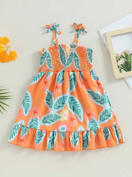 Kız Elbiseler Sevimli Türük Floral Elbise 2-6y Kolsuz A-line Sundress Yaz Plajı Düğün Partisi kıyafeti