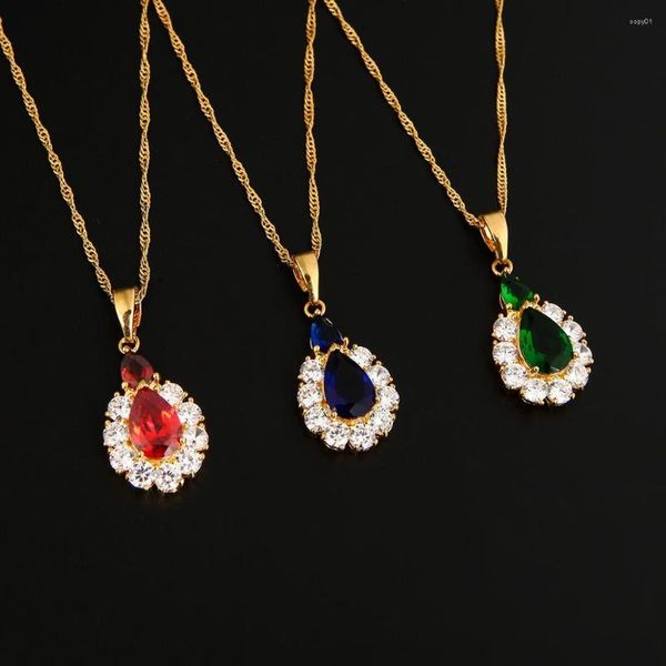 Collane con ciondolo Fashion 3 Zircon Stone Collana Bule White Red Water Drop Crystal Druzy Chain Jewelry