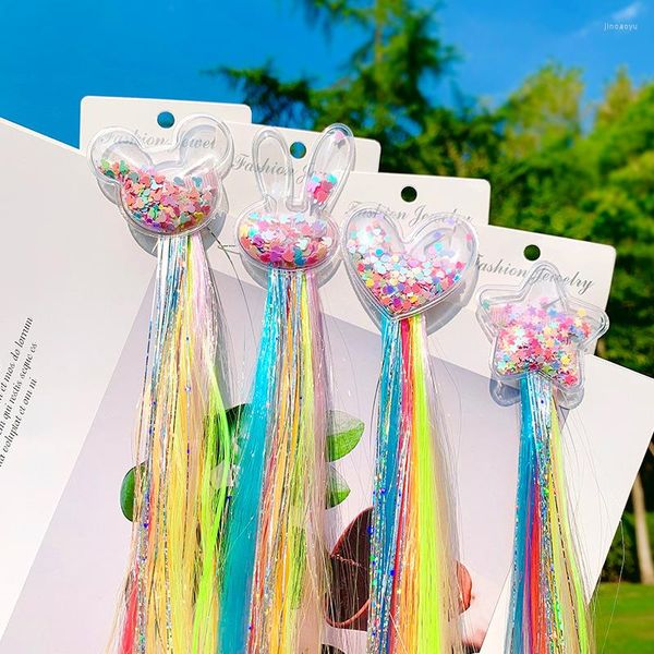 Accessori per capelli Cute Kids Cartoon Color Parrucca con paillettes Clip a treccia Fascia per capelli a forma di farfalla con forcine per bambini