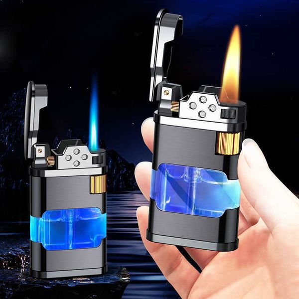 Metal Flame No Gas Accendino Torcia Turbo Insolito All'ingrosso Creativo Antivento Blu Butano 1300C Accendisigari Gadget per Uomo 77WI