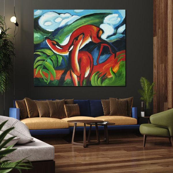 Arte astratta su tela animale The Red Deer Art Franz Marc Pittura Decorazione musicale fatta a mano per la sala pianoforte