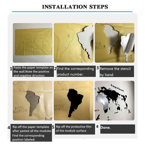 Tende Mappa del mondo Parete Adesivi murali in acrilico 3d Adesivi per specchio tridimensionale Camera da letto Ufficio Sfondo Decorazione murale