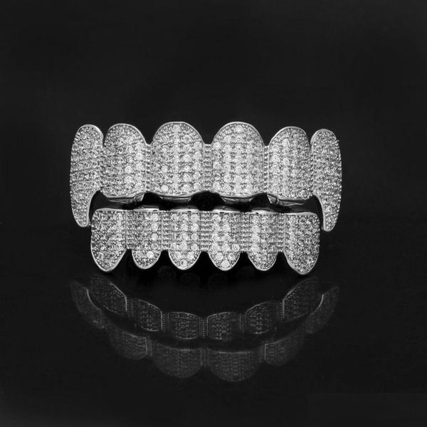 Grillz Dental Grills Bling 6 Teeth Set Gold Sier Plated Cubic Zirconia Cz Top Bottom Cap For Women Men Hip Hop Body Jewelry Drop Del Dhd4K