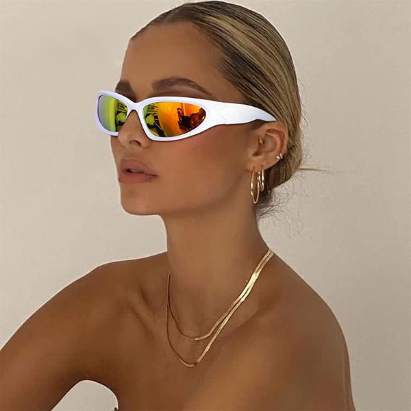 Sonnenbrillenrahmen Fashion Wrap Around Cyber Y2K Damen Silber Oval Shades Sport Radfahren Sonnenbrillen Ästhetische Brillen für Männer Outdoor 230704