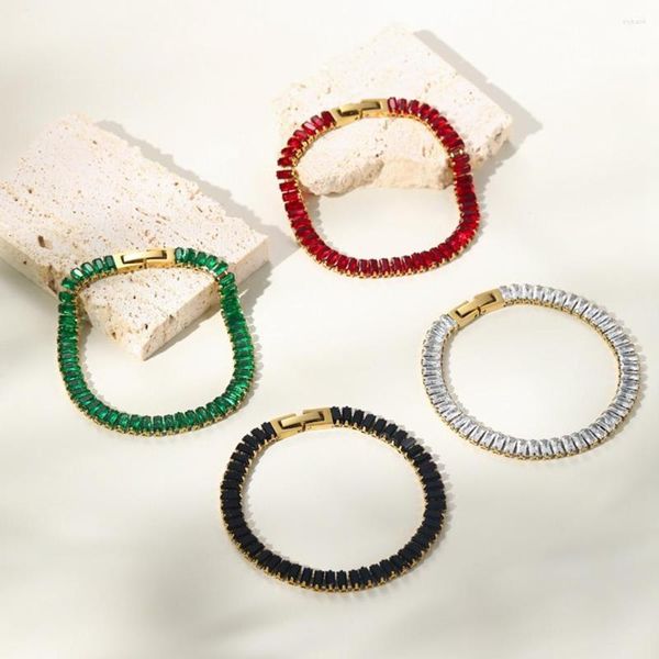 Link-Armbänder WILD FREE Luxus-Bunt-Zirkonia-Armband aus Edelstahl mit Schnalle, Bling, stilvoller, einzigartiger Modeschmuck