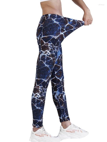 Calça Active CKAHSBI Moda Feminina Calça Lápis Calça Leggins Fitness Academia Esportes Azul Branco Pedra Estampada Legging Cintura Alta Poliéster