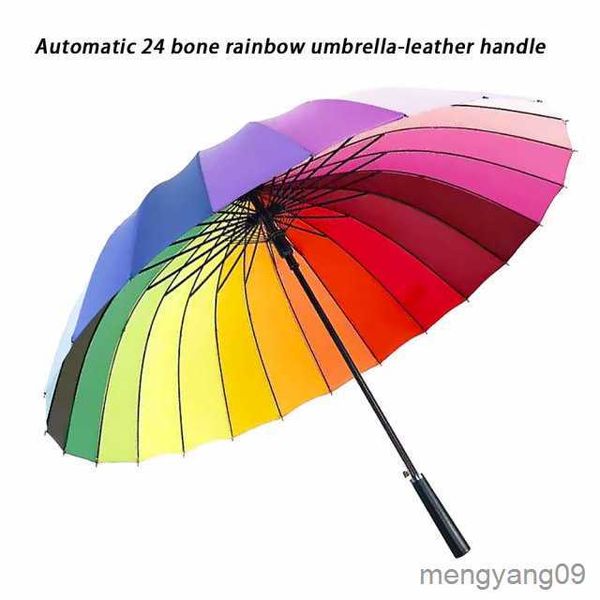 Зонтики 24k длинномохозяйственная радужная зонтика, люди, автомобиль, роскошь мужчины, женщины большие ветропроницаемые прямые солнечные дождливые зонтики R230705