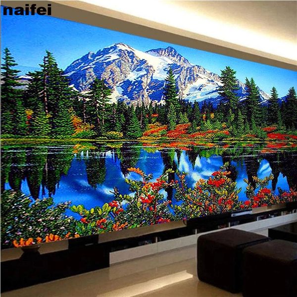 Tende Grande Pittura Diamante 5d Quadrato Pieno Diamante Rotondo Ricamo Mosaico Verde Montagna Fiumi Natura Corridoio Ingresso Decorazione