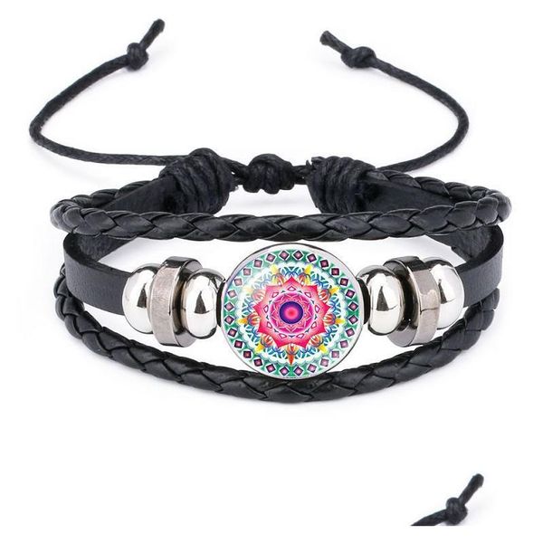 Braccialetti con ciondoli Indiano Mandala Fiore della vita per le donne Buddismo Meditazione Vetro Cabochon Corda in pelle Bracciale Mens Drop Delivery Ebreo Dhd3T