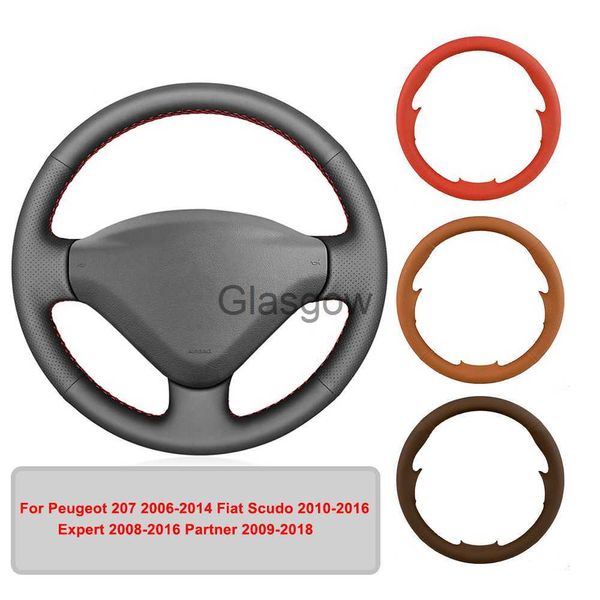 Coberturas de volante Couro artificial costurado à mão Cobertura de volante de carro para Peugeot 207 Fiat Scudo Expert Partner Trança de volante x0705