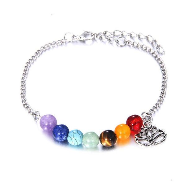 Braccialetti di fascino 7 chakra Charms fiore di loto per le donne Crystal Healing Nce Beads Nature Stone Yoga Gioielli fatti a mano Drop Delivery Dhuho