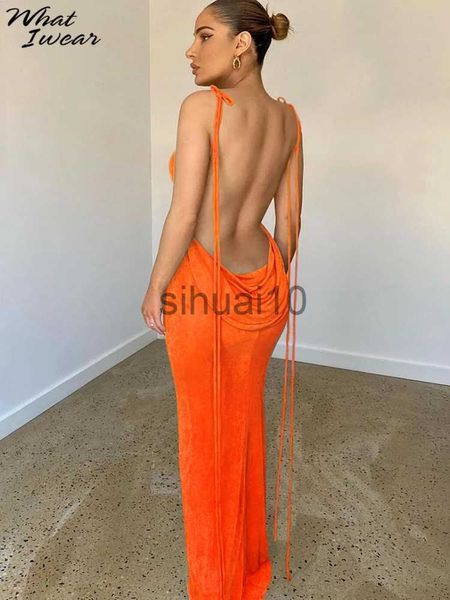 Abiti casual Backless Maxi Abito lungo Donna Sexy Anche Summer Eleg Arancione Blu Bohemian Satin Slip Abiti Party Beach Prendisole 2022 Donna J230705