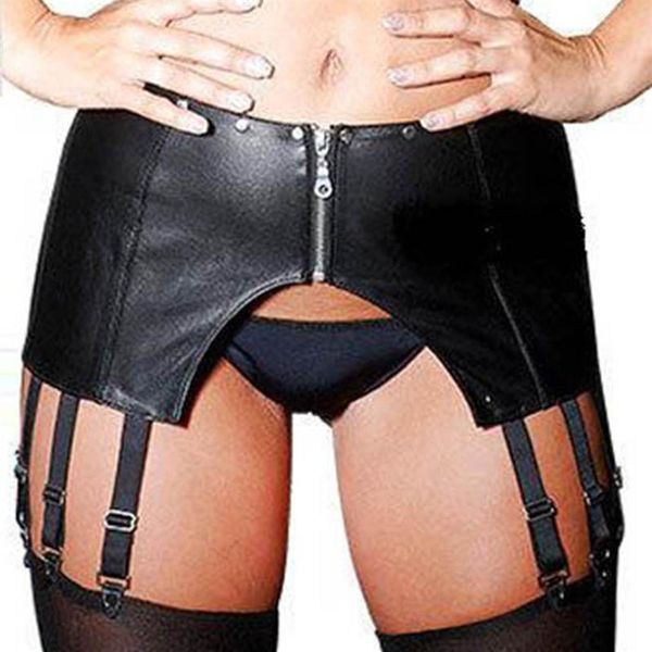 Jarreteira com zíper frontal de couro sintético 2017 nova liga preta sexy com clipes de metal gótico lingerie sexy látex fetiche corpo cincher inteiro178p